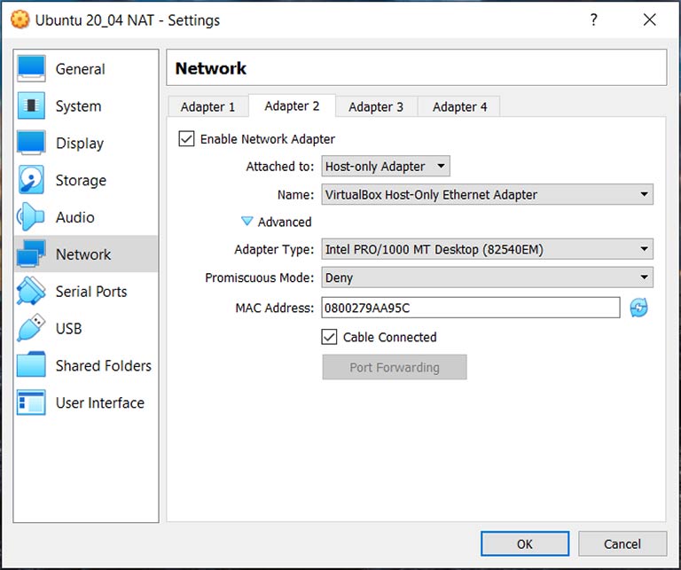 Virtual Machine Host-only Adapter Configuration (Windows)