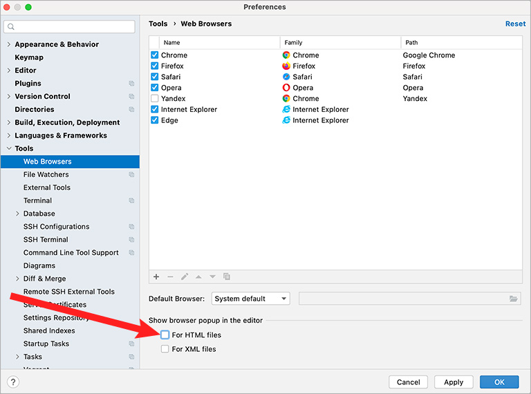 Turn off Browser Icons in PhpStorm