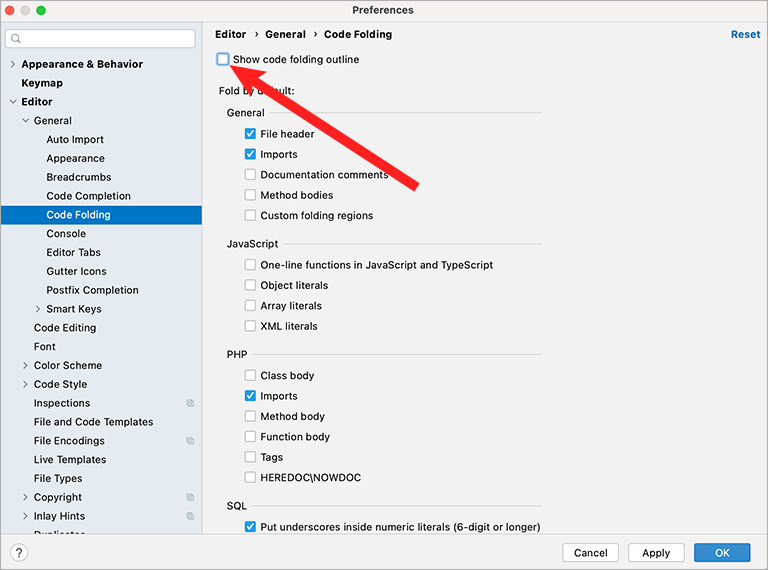 Hide Code Folding Toggles in PhpStorm