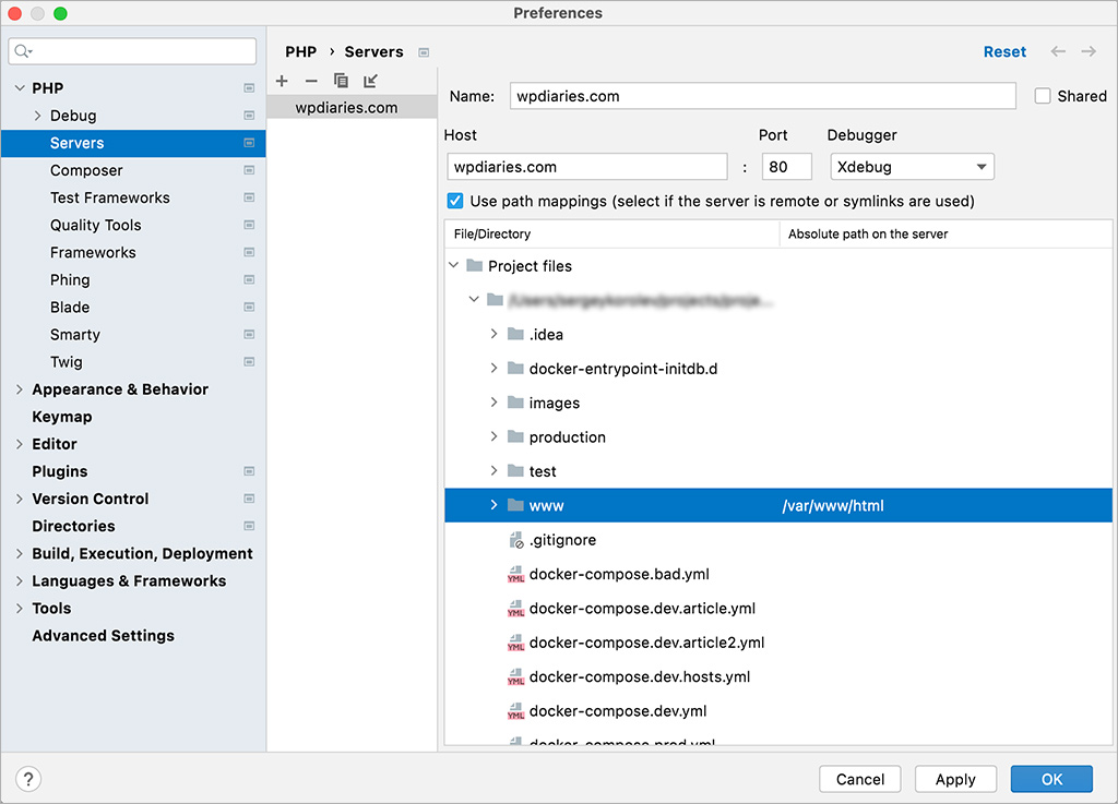 Path mapping in PhpStorm