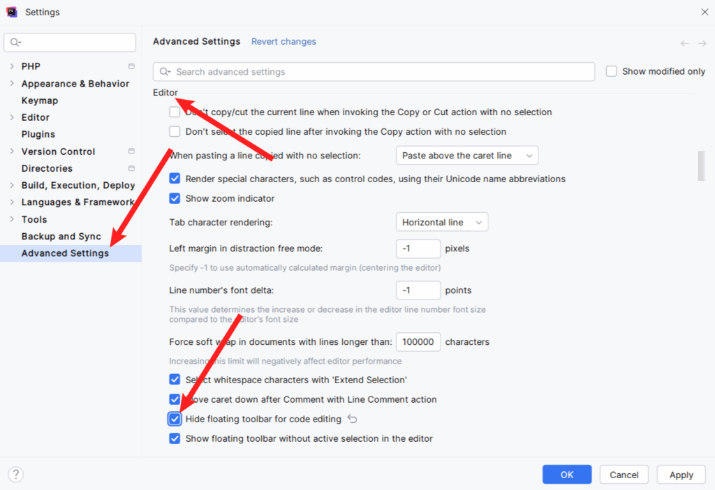 Hide Floating Toolbar for Code Editing